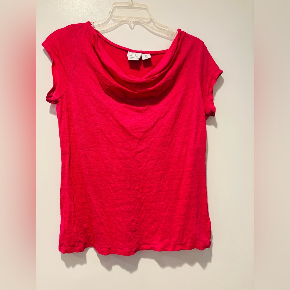 HALSTON Fuchsia Short Sleeve Top, Size Medium